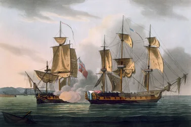 1793年10月21日、ジェームスジェンキンスによる「イギリスの海軍の功績」からのラレユニオンのキャプチャ。